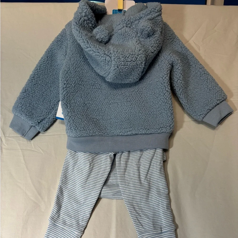 Carter's Soft Blue 3 piece Baby Set with fleece bear ear hoodie 18 mos NWT